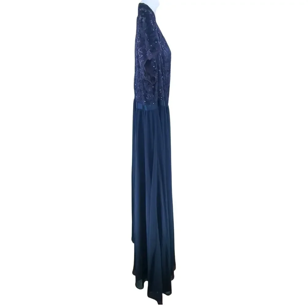 Torrid Plus Size 24 Sequin Lace Maxi Dress Navy Evening Gown NWT - Picture 6 of 12